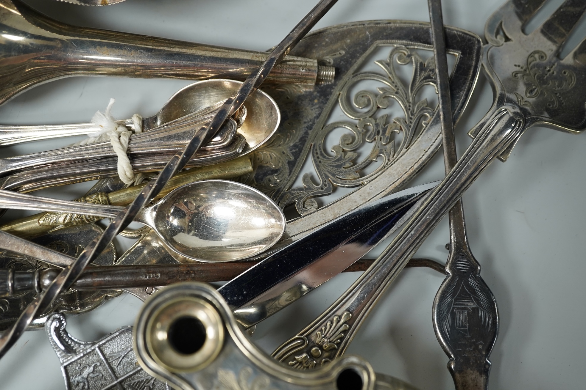A collection of various plated wares and small silver